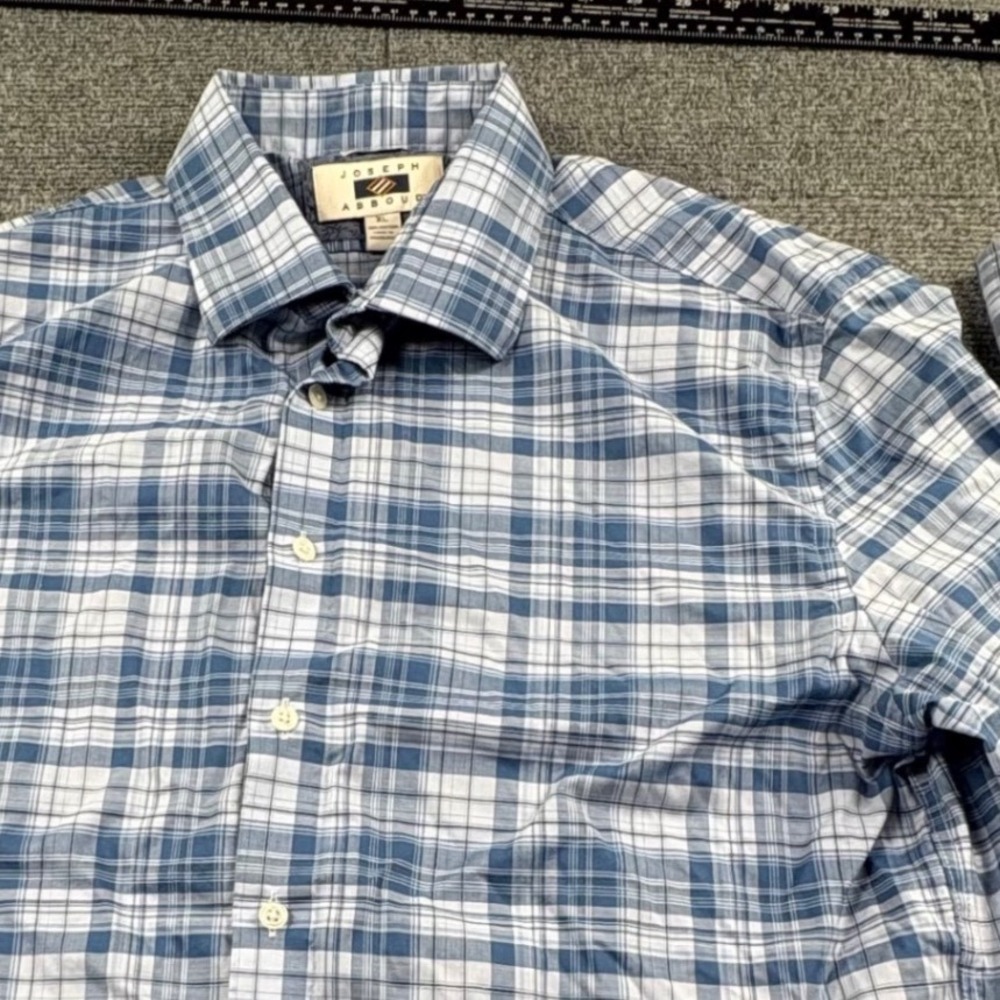 Joseph Abboud Mens XL Blue White Plaid Non-Iron Cotton Button Down Shirt